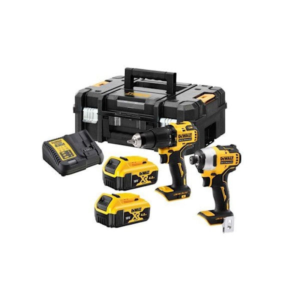 Pack med 2 værktøjer 18V (DCD709/DCF809) + 2 batterier 4 Ah + oplader + kasse DT70708 T-STAK - DEWALT - DCK2062M2T