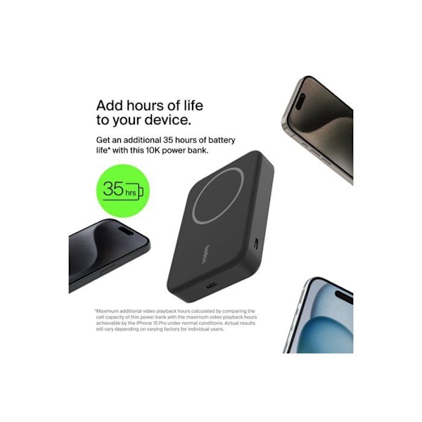 Trådløs Power Bank - Belkin - BoostCharge Pro - Magnetisk med Qi2 - 10000 mAh Sort