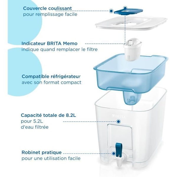 BRITA vandudstyr - Flow - Kapacitet 8,2L hvoraf 5,2L er filtreret vand - 1 Maxtra Pro All-In-1 patron inkluderet transparent