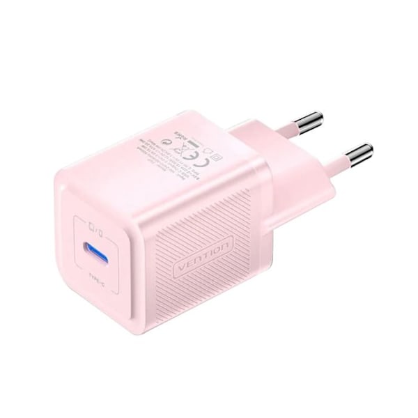 Kulstofoplader til EU-stik, GaN, 20W, Type-C, Smart Charging - Vention (FEPP0-EU) - Rosa