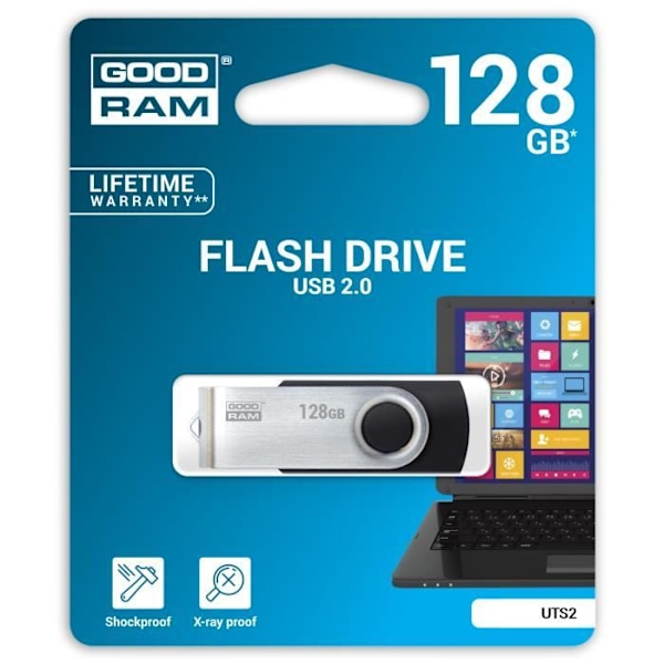 Goodram 128 GB USB 2.0, 128 GB, 2.0, USB Type-A-stik, 20 MB-s, Drejelig, Sort, Sølv Sort