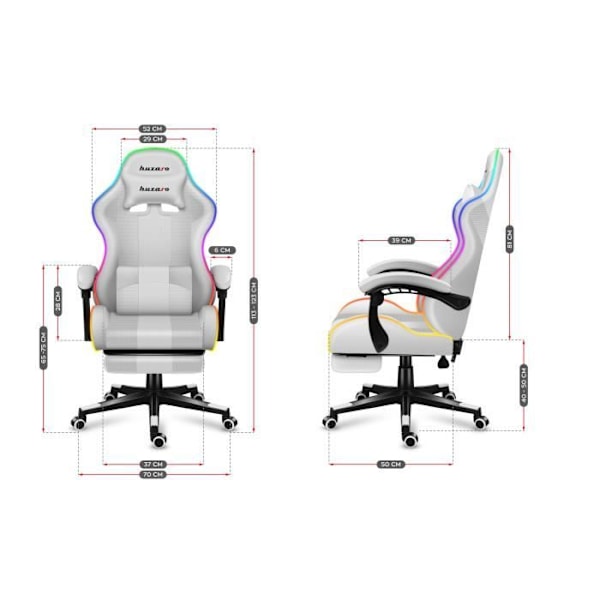 HUZARO FORCE 4.7 Gaming Stol Vit RGB LED, Kontorsstol, PC Gaming, Ergonomisk, Nackstöd Svankkudde, Justerbar, Vridbar Vit
