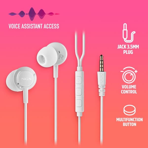 In-ear hörlurar - NGS - CROSS DRIFT VIT - Mikrofon - Volymkontroll - Röstassistent Vit
