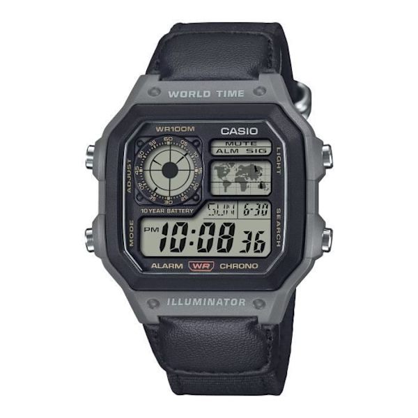 Kello - CASIO - AE-1200WHUB-8AVEF - Musta nailon - 10 baarin vesitiivis - Digitaalinen Svart