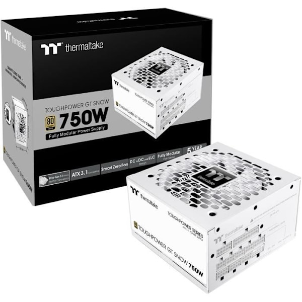 Strømforsyning - THERMALTAKE - Toughpower GT 750W - 80Plus Gold - Modular - Smart Zero Fan Hvid