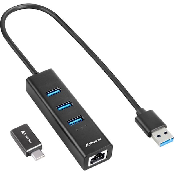 USB-hub - SHARKOON - - 3 porte - USB 3.2 Gen 1 - Aluminium