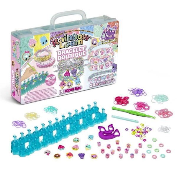 Coffret för automatisk tillverkning av elastiska armband - BANDAI - Rainbow Loom Butik - Innehåller 4000 elastiska, Beadmojis…