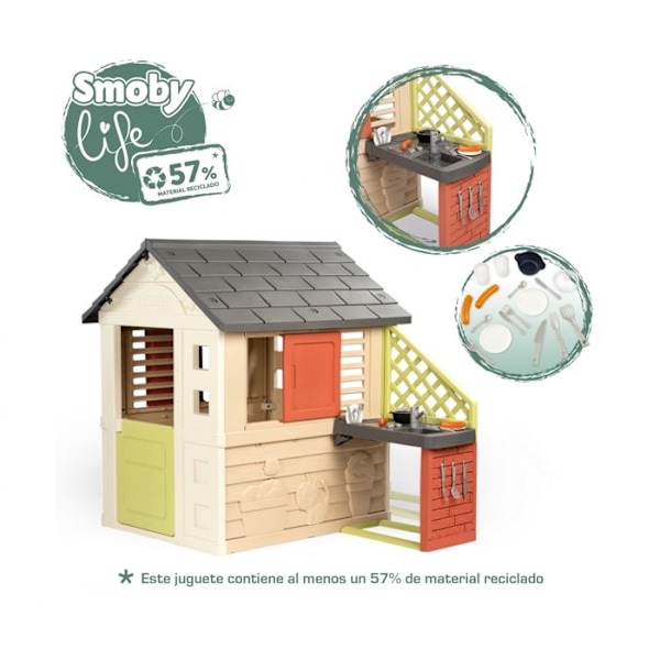 SMOBY Naturhus + Køkken Smoby Liv materiale genanvendt