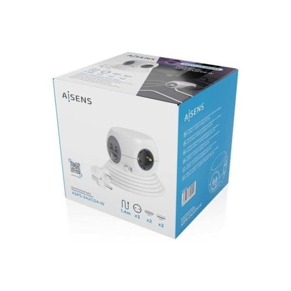 Aisens Pöytärivi 3 Liitintä + 2xUSB-C/2xUSB-A 1.4m Valkoinen
