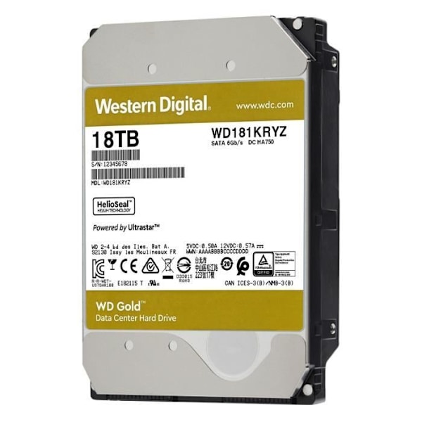 WD Gold™ - Intern harddisk - 18TB - 7200 rpm - 3,5" (WD181KRYZ)