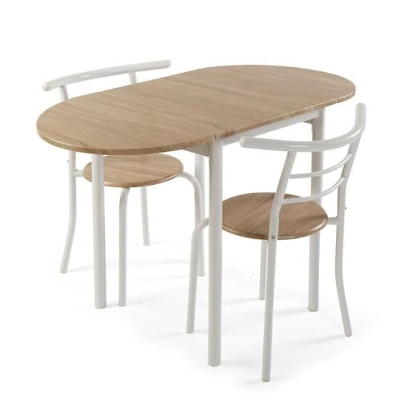 pöytäsetti + 2 tuolia päinvastoin valkoinen 55 x 77 x 61 cm metalli pvc puu mdf