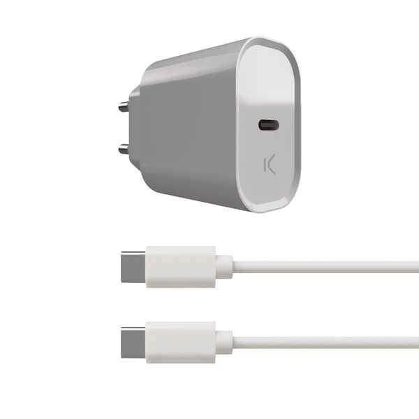 Vægoplader - KSIX - Hvid - 20 W - USB-C - Power Delivery Hvid