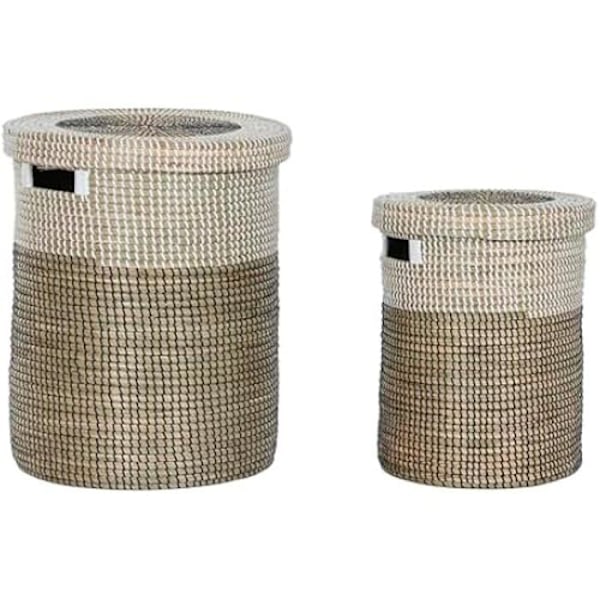 Vasketøjskurve - HOME ESPRIT - Sæt med 2 - Hvid og sort - Havgræs - 44 x 44 x 51 cm Flerfärgad