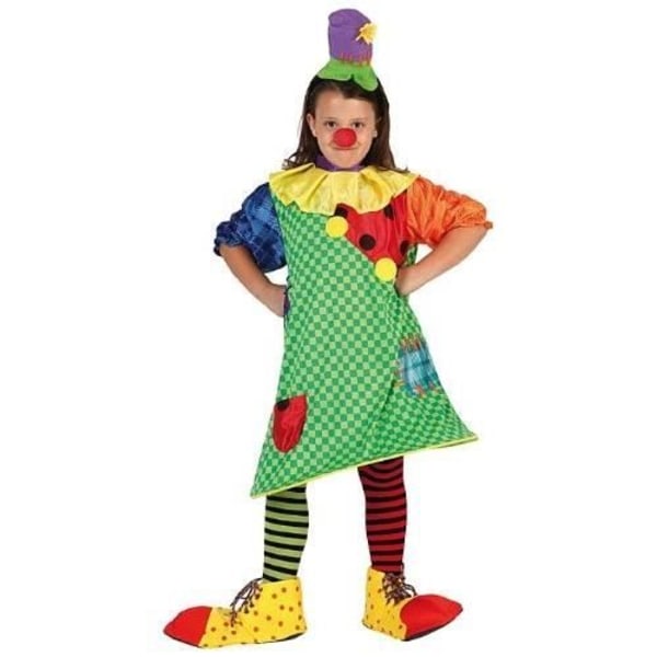 Clowndräkt - ATOSA - För tjejer 10/12 år - Klänning, hatt och krage - Flerfärgad och grön Flerfärgad