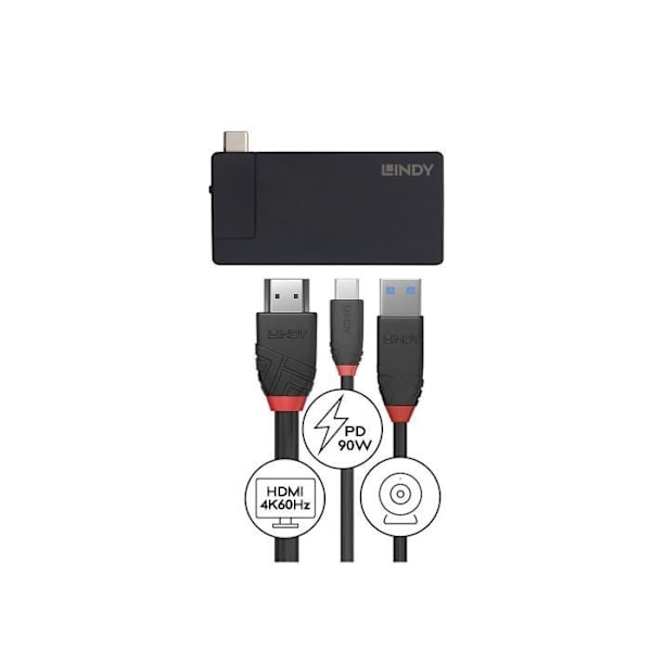Lindy DST-Micro USB-C dockingstation til bærbar computer - sort - TU
