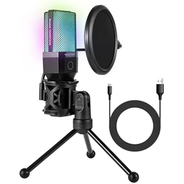 Woxter Mic Studio 65 RGB kardioidmikrofon, stativ inkluderet, RGB-belysning, kompatibel med YouTube, Skype, Twitch RGB