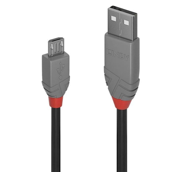 LINDY Anthra Line USB-kabel - 2m - Svart/Grå - Dubbelskärmad - Anti-korrosionskontakter