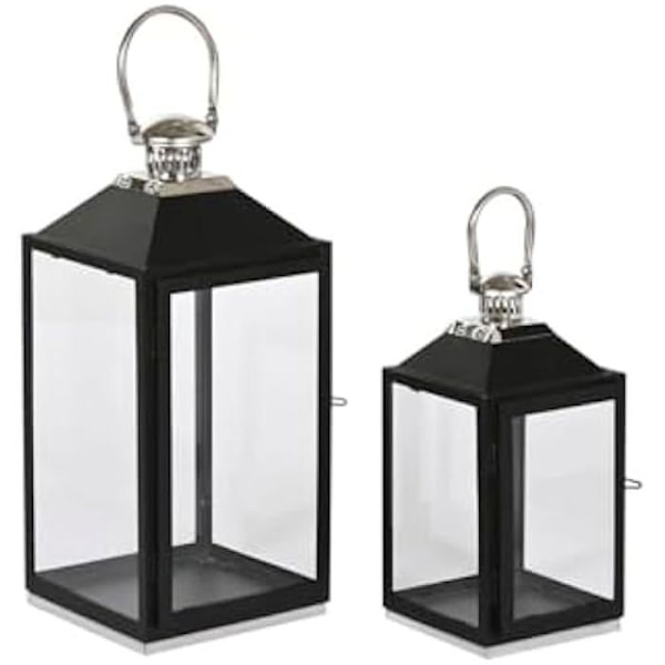 Lanterne - HOME ESPRIT - Sølv sort - Glas - Stål - 18 x 18 x 41 cm (2 stk) Flerfärgad