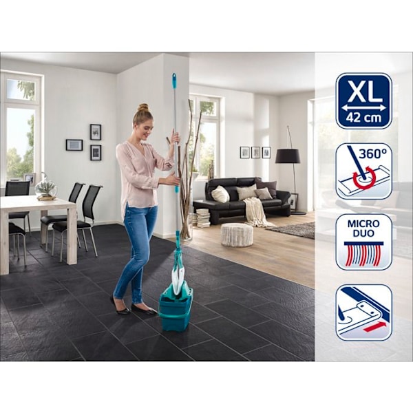 Leifheit Combi XL 55360 lattianpuhdistussarja, moppi ämpärillä ja 12 L vesisäiliöllä sekä mikro duo -huppu, lattiamoppi 42 cm