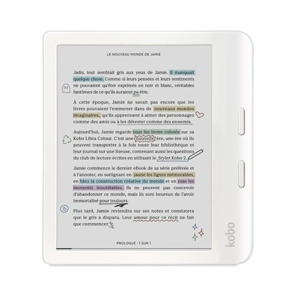 eReader - Kobo - Libra Colour - Färgskärm E Ink Kaleido 3 - Vattentålig - Mörkt läge Vit