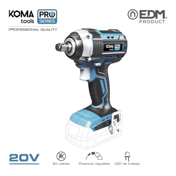 BØRSTELØS SLAGSNØGLE 20V (UDDEN BATTERI OG OPLADER) 16x23,5cm KOMA TOOLS PRO SERIES BATTERI