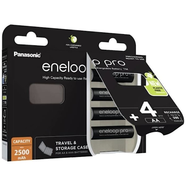 Uppladdningsbart batteri LR6 (AA) NiMH Panasonic eneloop pro HR06 + Box 2500 mAh 1,2 V 4 st.