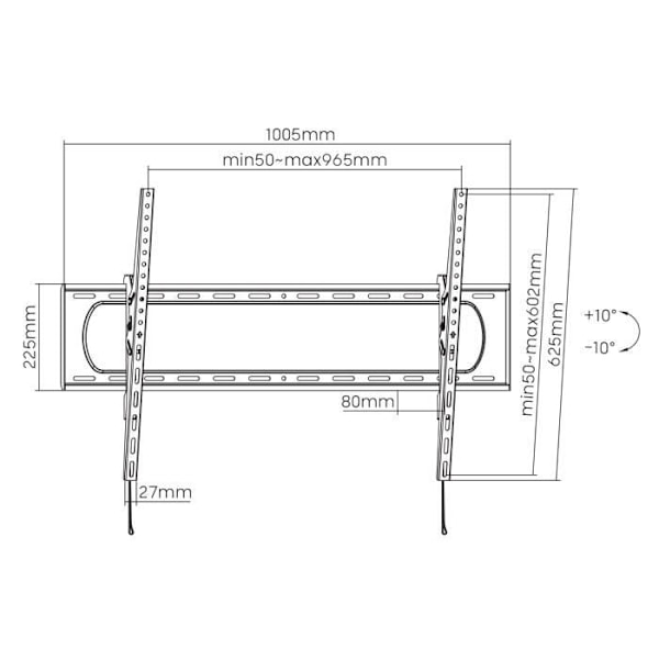 Support TV - Maclean - MC-750N - VESA 900x600 - 60-120 tommer - Justerbar hældning +10° til -10°