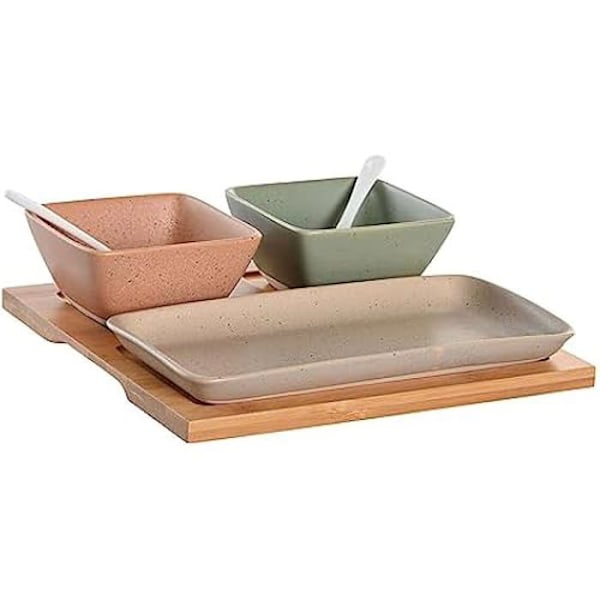 Förrättsset - DKD Home Decor - Estándar - Flerfärgad - Porslin och bambu - 23,5 x 24 x 1,5 cm mångfärgad
