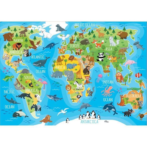 Animals World Map Puslespil - EDUCA - 150 brikker - Blandet - Fra 6 år