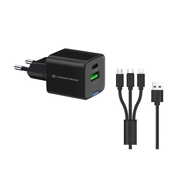 Laturi - Conceptronic - Althea16b - 33W - 2 USB-porttia - Musta musta