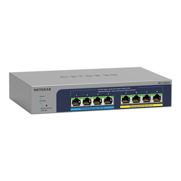 Kytkin - Netgear - MS108EUP - 8 Porttia - Gigabit Ethernet - 2 vuoden takuu Harmaa