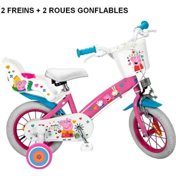 Barncykel - Peppa Pig - 12 tums stabilisator - flicka - 3 till 5 år gammal rosa och vitt