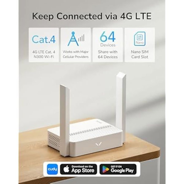 4G LTE-router - CUDY - LT300 - 300 Mbps - MU-MIMO - Kompatibel med alle operatører
