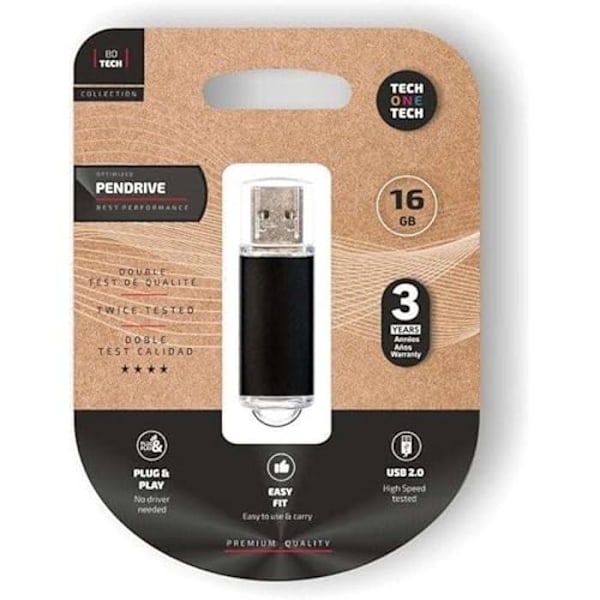 VENDRIVE - TECH ONE TECH - Basishukommelse - USB 2.0 - 16 GB - Kompakt og praktisk Sort
