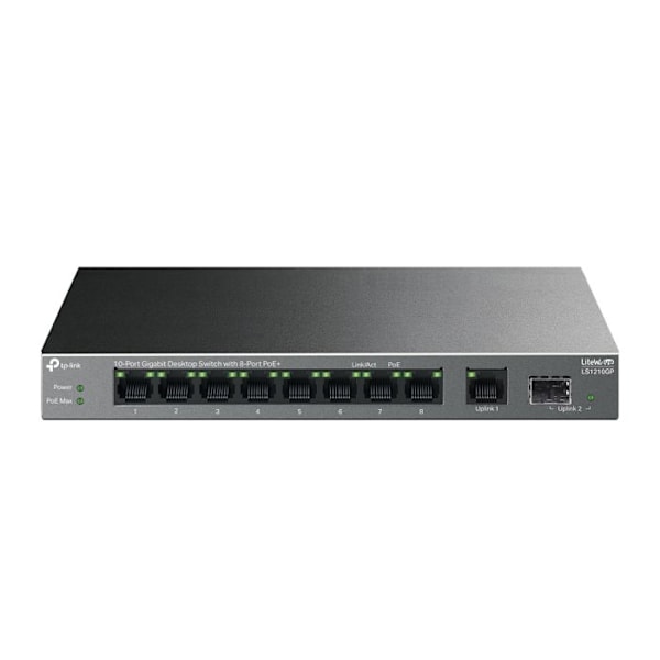 TP-Link LiteWave LS1210GP. Växlingstyp: ohanterad. Grundläggande RJ-45 Ethernet-switchtypsportar: Gigabit Ethernet Svart