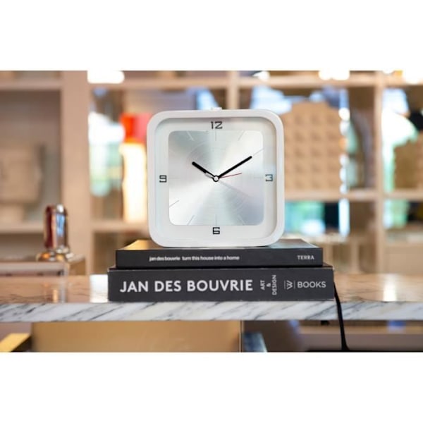 NeXtime - Bordur - 20 x 20 x 6 cm - Træ - Hvid - 'Square Alarm' Vit
