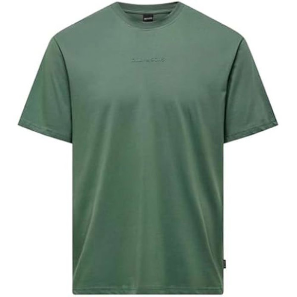 T-paita - ONLY & SONS - Onslevi Life Reg Text SS Tee - Metsänvihreä - Puuvilla - Lyhyet hihat Skog grön M