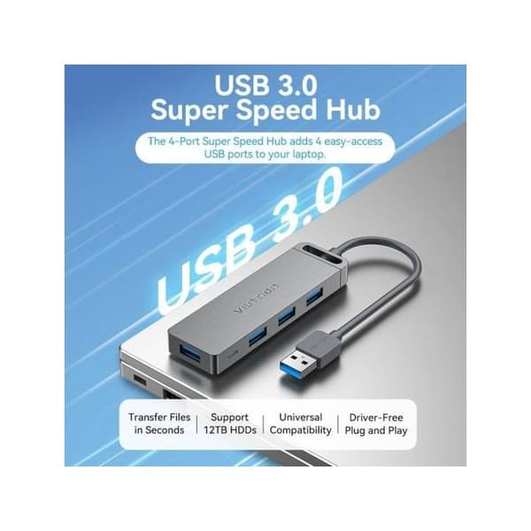 USB 3.0 HUB - VENTION - Musta - Tehorajapinta - Monikäyttöinen - IT-laitteet