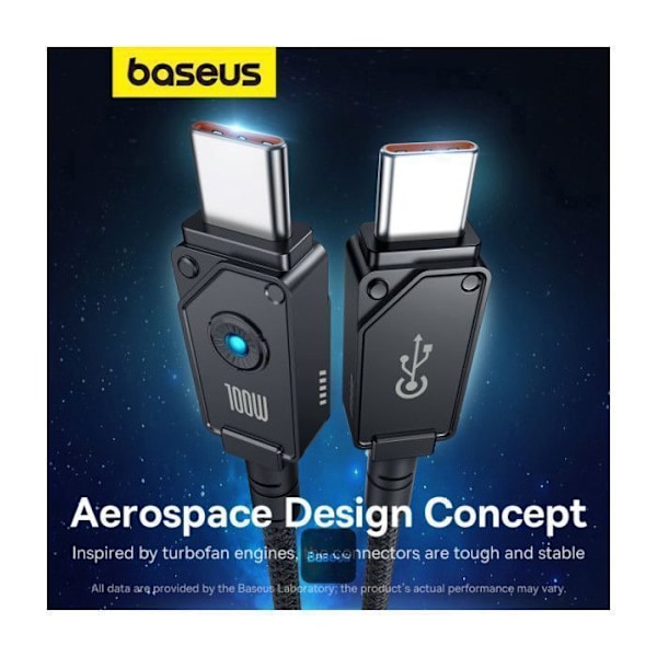 Nopeus- ja lataustiedonsiirtokaapeli - BASEUS - Unbreakable Series - 100 W - Type-C Type-C - 1 m - Musta