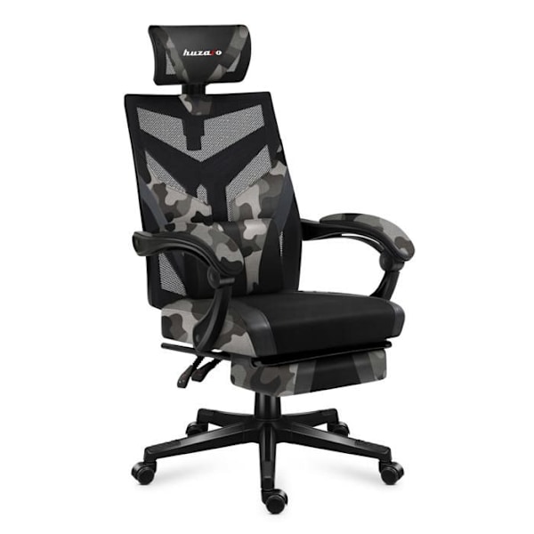 HUZARO COMBAT 5.0 Camo spelstol, Justerbar höjd, Kontorsstol, Svankstöd, Fotstöd, Nackstöd, Gaming PC svart