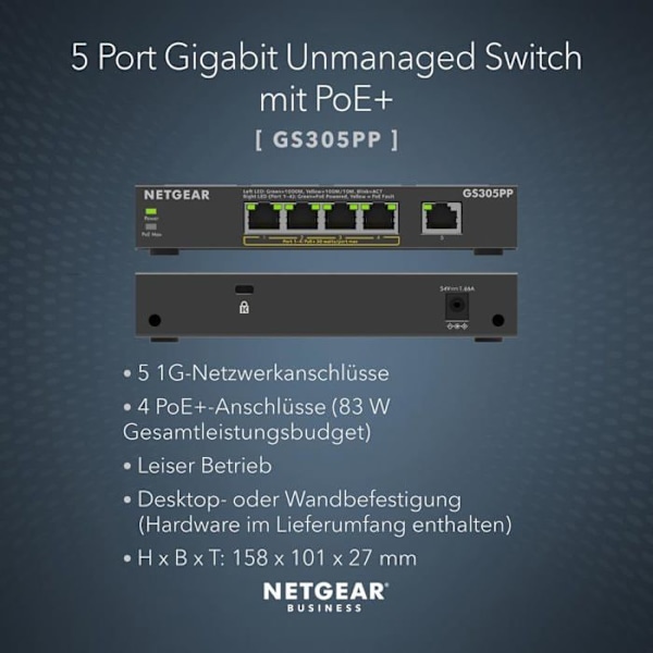 Kytkin - NETGEAR - GS305PP - 5 porttia - PoE/PoE+ - Gigabit Ethernet