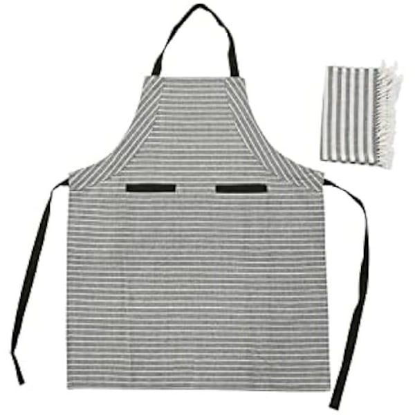 Forklæde - DKD HOME DECOR - Standard - Bomuld - Striber - Grå Hvid Grøn Vit, Grön, Grå