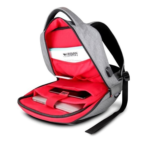 Kannettava tietokoneen reppu - URBAN FACTORY - MCE15UF - 15,6'' - USB-portti - Harmaa sekoitus