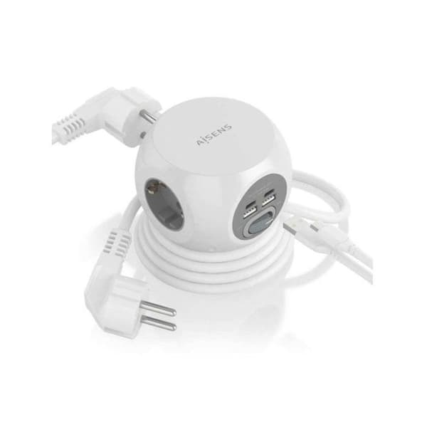 Aisens Pöytärivi 3 Liitintä + 2xUSB-C/2xUSB-A 1.4m Valkoinen
