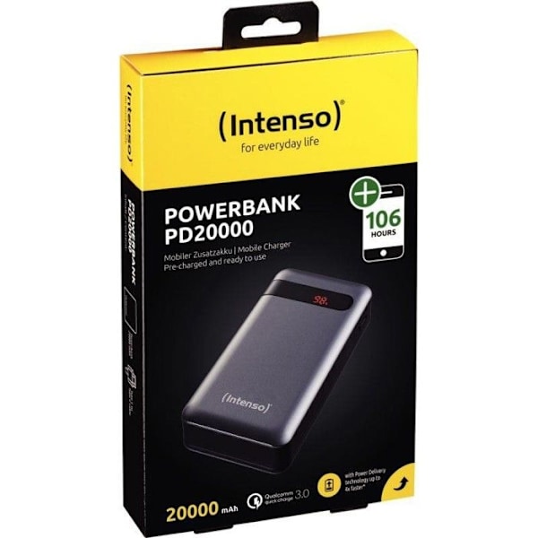 Ulkoakku - INTENSO - PD20000 - 20000 mAh - LiPo - USB-C ja Quick Charge 3.0
