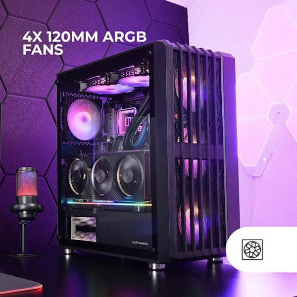 Gaming Kabinet ATX - Mars Gaming - MC-VAULT - 4 ARGB Blæsere - Mesh Panel - Tempereret Glas