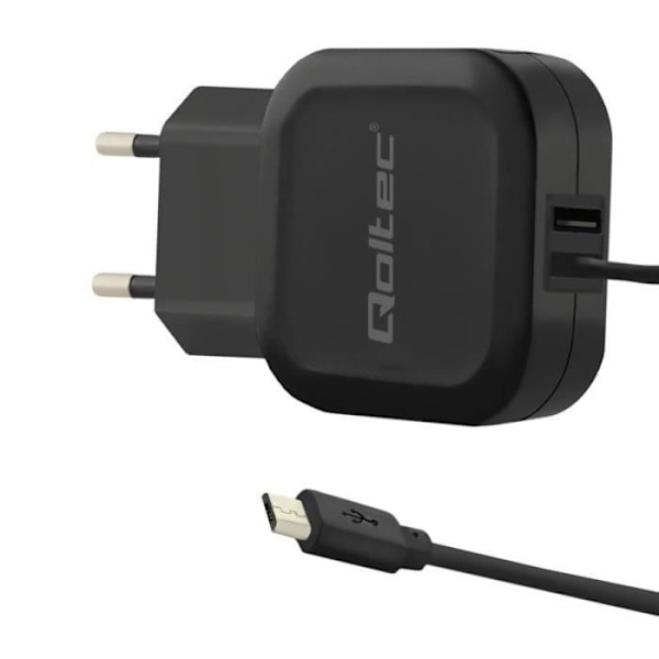 Mobiltelefonlader - QOLTEC - 50189 - USB 2.0-port - Sort - Inkluderet Sort