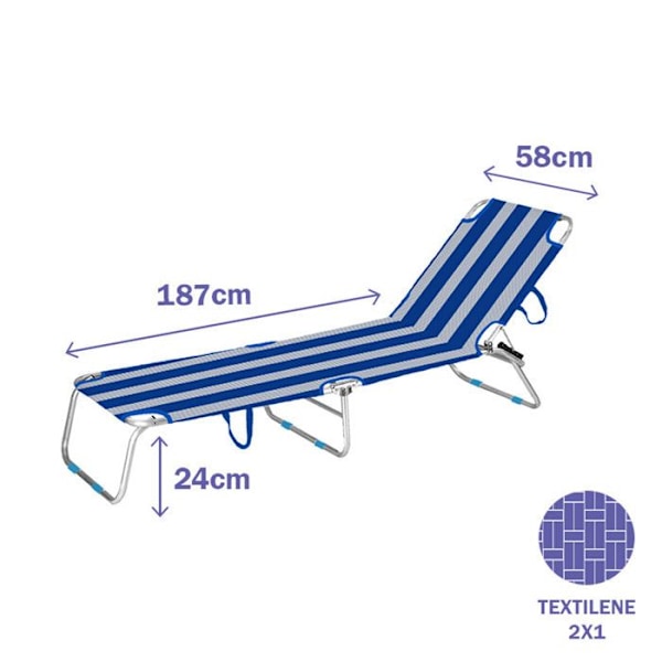 Udendørs Have Lounge Stol Aluminium Striber Blå Hvid 187 x 24 x 58 cm - Marbueno