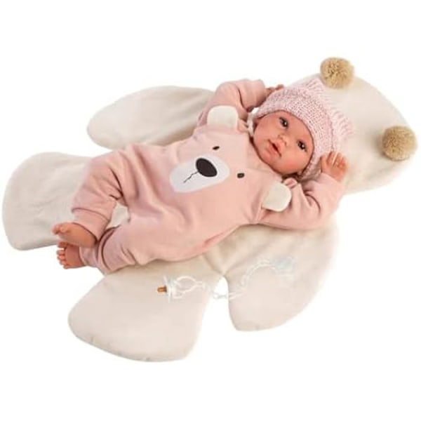 Llorens - RN Newborn Crying Doll 36 Cm Pink Bear Soft Touch 40 cm, Flerfärgad (63644) Rosa
