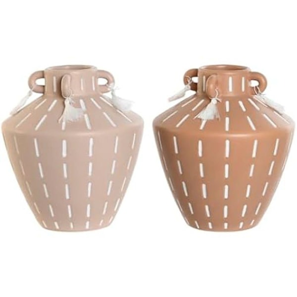Dekorativ vase - HOME ESPRIT - Lysebrun - Keramik - 15,5 x 15,5 x 17,1 cm - 2 enheder Flerfärgad